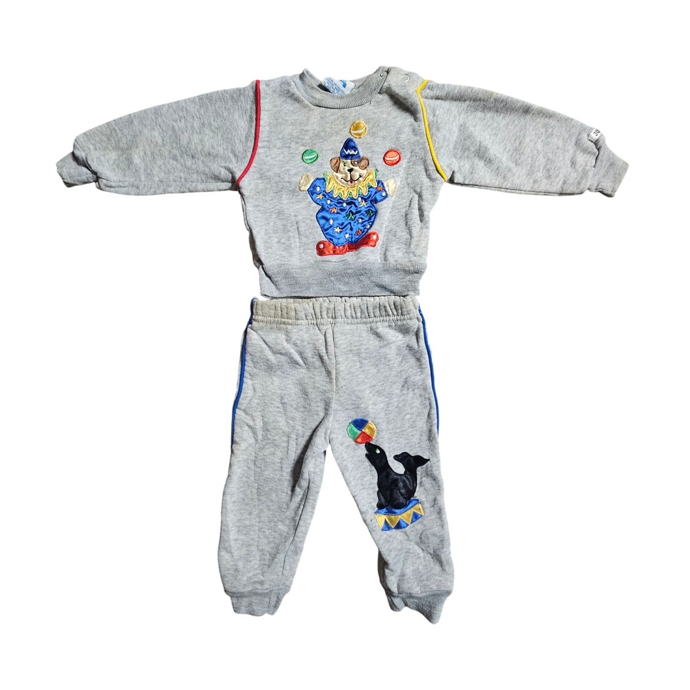 Vintage Joggles Circus Clown Juggling Dog Seal Sweatsuit Set Baby 12 Mos Kidcore